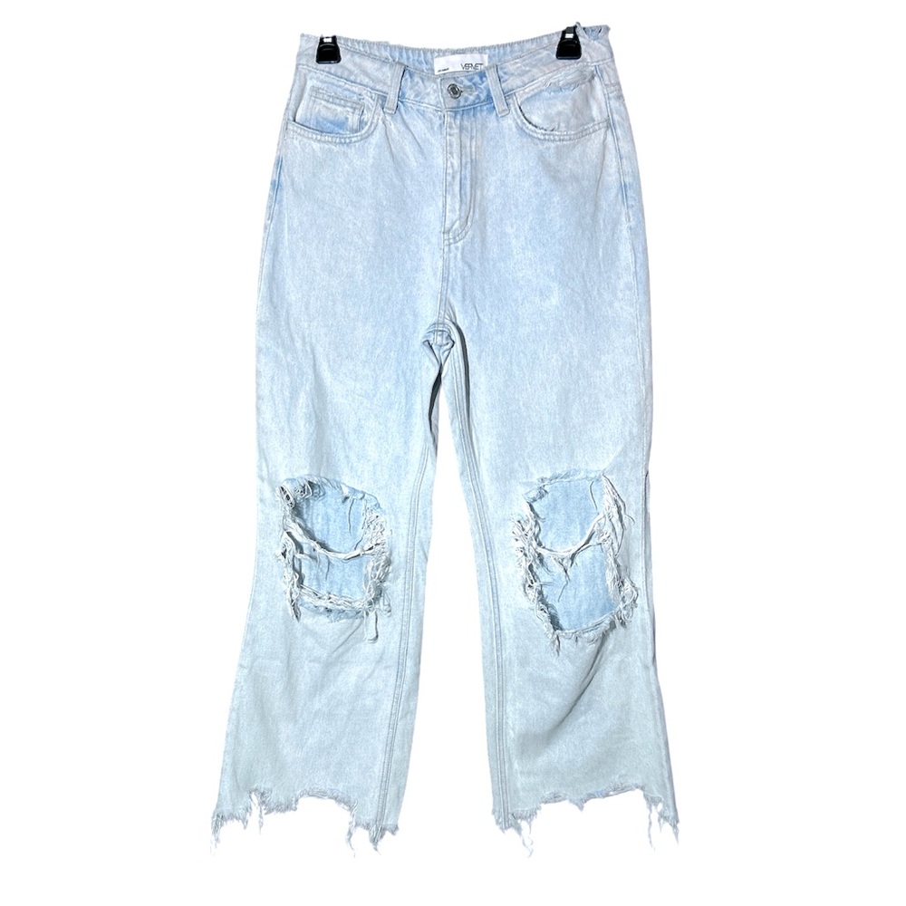 Vervet Denim Jeans High Rise Distressed Destroyed Crop Light Wash Blue Size 26‎
